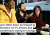 Hulu’s comedy-drama series ‘Ramy,’ created by actor-comedian Ramy Youssef, follows a young Egyptian-American Muslim navigating life’s challenges. Youssef, center, appears at a press conference in 2019. Frederick M. Brown/Getty Images